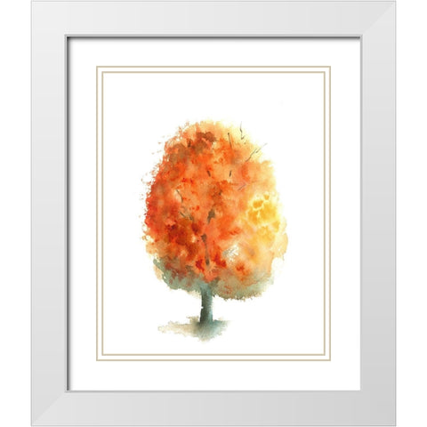 Fall Tree II White Modern Wood Framed Art Print with Double Matting by Shefranov, Olga