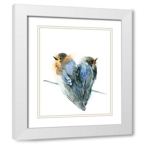Bird Love White Modern Wood Framed Art Print with Double Matting by Shefranov, Olga