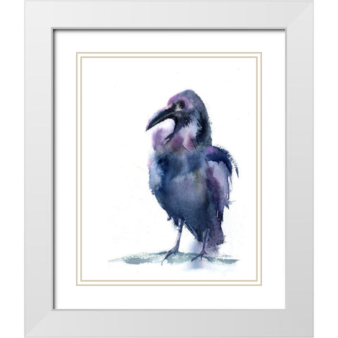 Crow IV White Modern Wood Framed Art Print with Double Matting by Shefranov, Olga