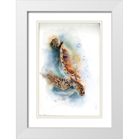 Diving Turtle White Modern Wood Framed Art Print with Double Matting by Shefranov, Olga