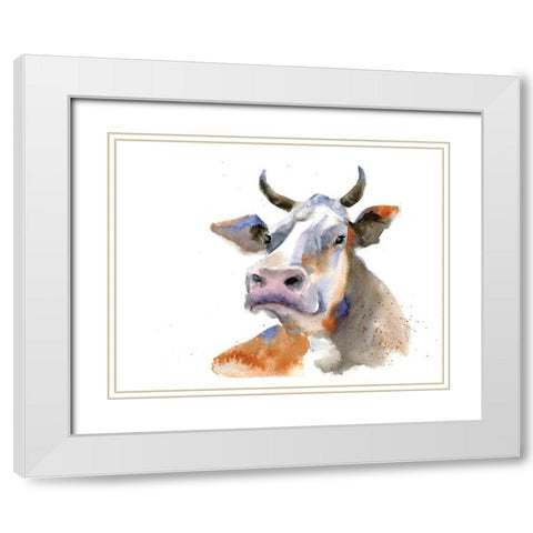 Cow I White Modern Wood Framed Art Print with Double Matting by Shefranov, Olga