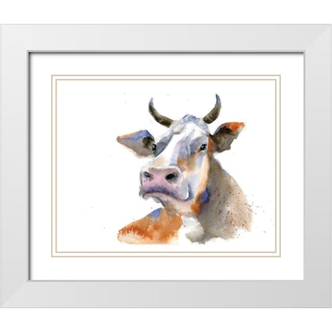 Cow I White Modern Wood Framed Art Print with Double Matting by Shefranov, Olga