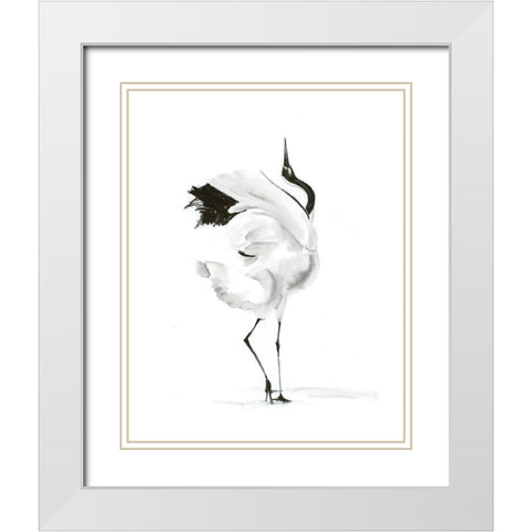 Dancing Bird I White Modern Wood Framed Art Print with Double Matting by Shefranov, Olga