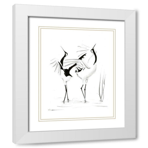Dancing Bird Pair White Modern Wood Framed Art Print with Double Matting by Shefranov, Olga
