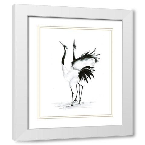 Dancing Bird Pair II White Modern Wood Framed Art Print with Double Matting by Shefranov, Olga