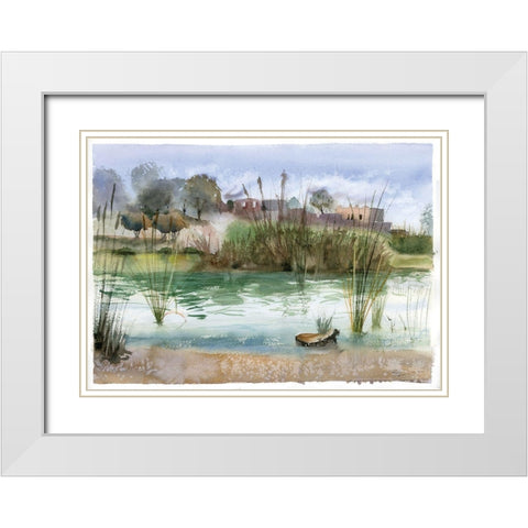 Pond White Modern Wood Framed Art Print with Double Matting by Shefranov, Olga
