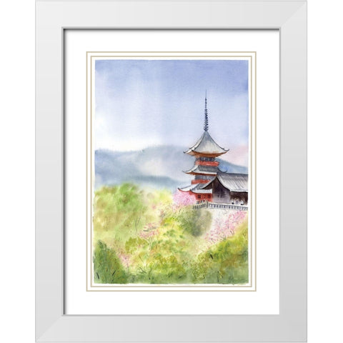 Pagoda White Modern Wood Framed Art Print with Double Matting by Shefranov, Olga