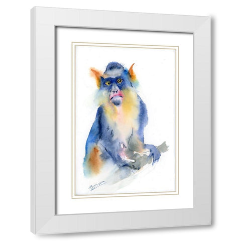Blue Monkey White Modern Wood Framed Art Print with Double Matting by Shefranov, Olga