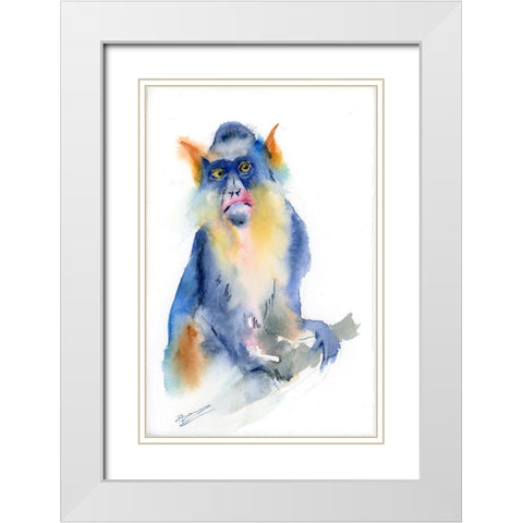 Blue Monkey White Modern Wood Framed Art Print with Double Matting by Shefranov, Olga