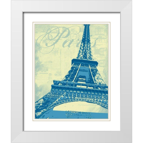 Paris Eiffel Tower White Modern Wood Framed Art Print with Double Matting by P.S. Art Studios
