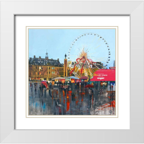 Ferris Wheel White Modern Wood Framed Art Print with Double Matting by P.S. Art Studios