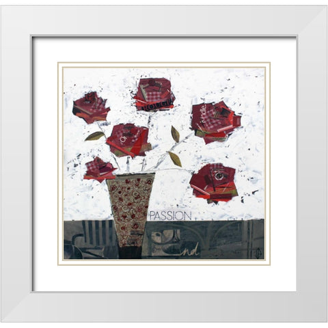 Paper Roses White Modern Wood Framed Art Print with Double Matting by P.S. Art Studios