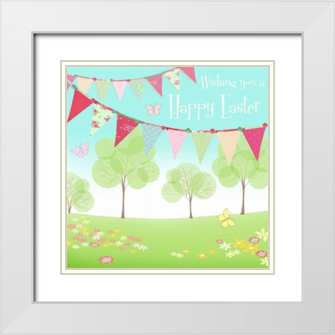 Happy Easter Flags White Modern Wood Framed Art Print with Double Matting by P.S. Art Studios