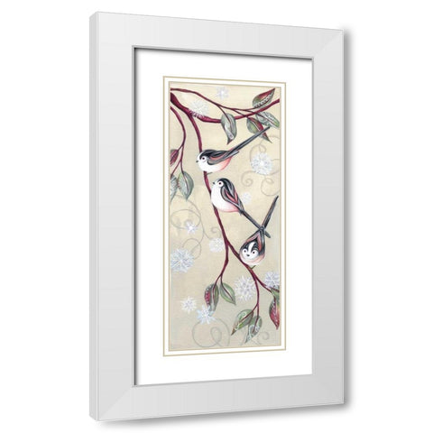 Branch Birds I White Modern Wood Framed Art Print with Double Matting by P.S. Art Studios