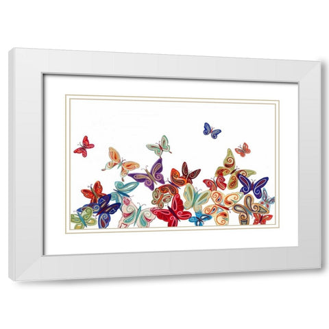 Butterflies White Modern Wood Framed Art Print with Double Matting by P.S. Art Studios