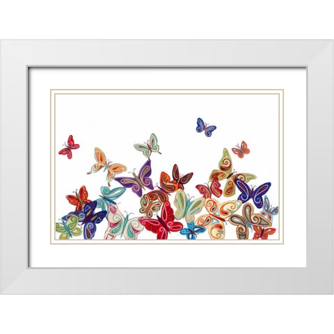 Butterflies White Modern Wood Framed Art Print with Double Matting by P.S. Art Studios