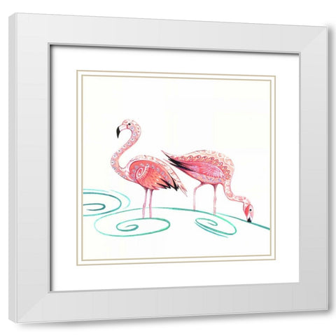 Flamingos White Modern Wood Framed Art Print with Double Matting by P.S. Art Studios