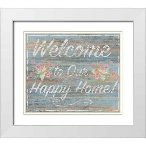 Happy Home White Modern Wood Framed Art Print with Double Matting by P.S. Art Studios