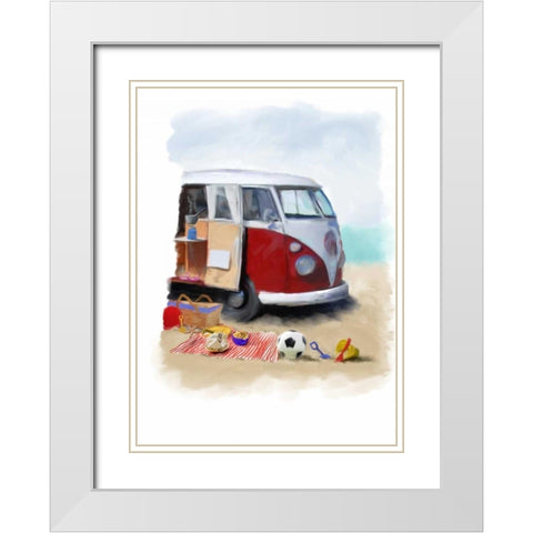 Beach Van White Modern Wood Framed Art Print with Double Matting by P.S. Art Studios