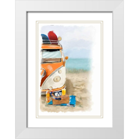 Beach Fun White Modern Wood Framed Art Print with Double Matting by P.S. Art Studios