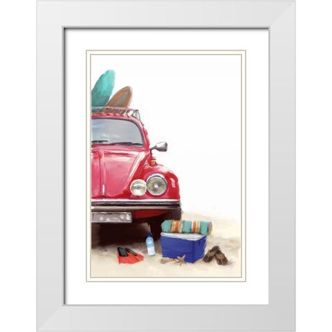 Car on Beach White Modern Wood Framed Art Print with Double Matting by P.S. Art Studios