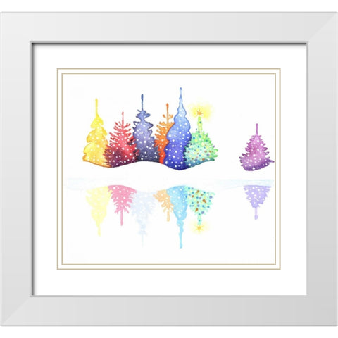 Holiday Trees White Modern Wood Framed Art Print with Double Matting by P.S. Art Studios