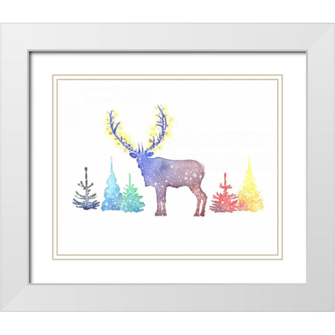 Holiday Elk White Modern Wood Framed Art Print with Double Matting by P.S. Art Studios