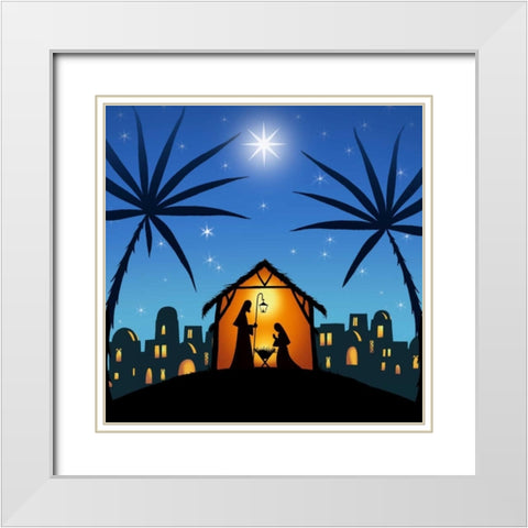 In a Manger White Modern Wood Framed Art Print with Double Matting by P.S. Art Studios