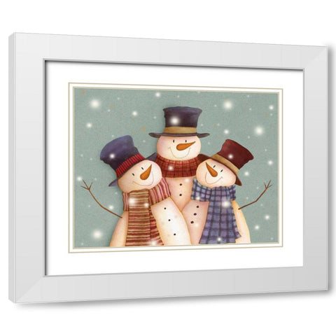 Friends - Snowmen White Modern Wood Framed Art Print with Double Matting by P.S. Art Studios