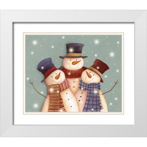 Friends - Snowmen White Modern Wood Framed Art Print with Double Matting by P.S. Art Studios