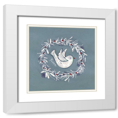 Bird Wreath White Modern Wood Framed Art Print with Double Matting by P.S. Art Studios