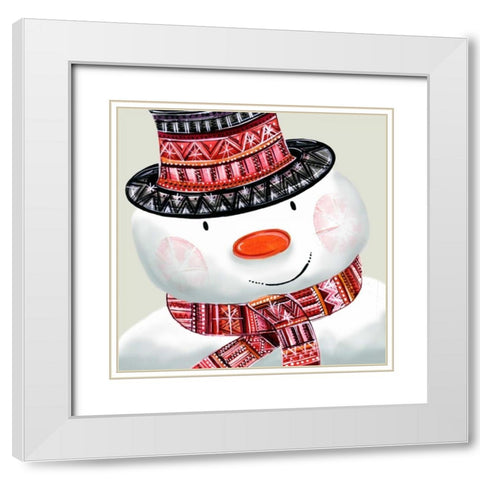 Snowman White Modern Wood Framed Art Print with Double Matting by P.S. Art Studios