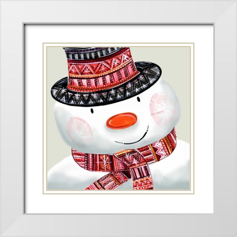 Snowman White Modern Wood Framed Art Print with Double Matting by P.S. Art Studios