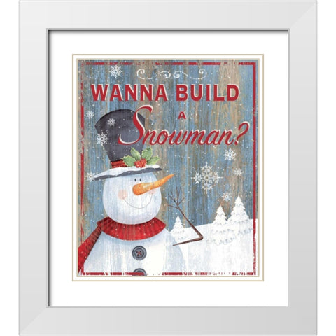 Build a Snowman White Modern Wood Framed Art Print with Double Matting by P.S. Art Studios