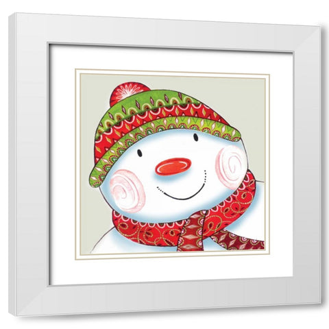 Happy Snowman White Modern Wood Framed Art Print with Double Matting by P.S. Art Studios