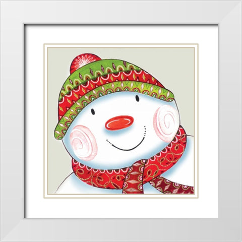 Happy Snowman White Modern Wood Framed Art Print with Double Matting by P.S. Art Studios