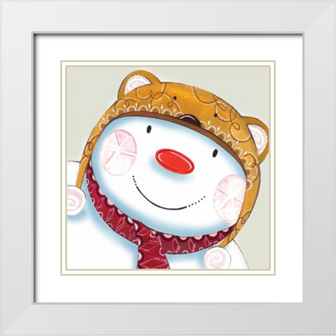 Delightful Snowman White Modern Wood Framed Art Print with Double Matting by P.S. Art Studios