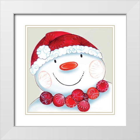 Holiday Snowman White Modern Wood Framed Art Print with Double Matting by P.S. Art Studios