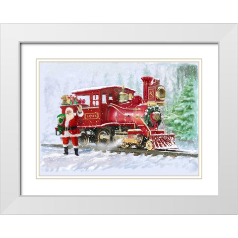 Christmas Train White Modern Wood Framed Art Print with Double Matting by P.S. Art Studios