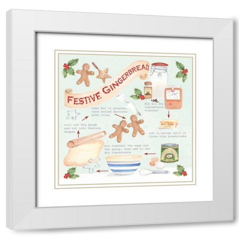 Festive Gingerbread Christmas White Modern Wood Framed Art Print with Double Matting by P.S. Art Studios