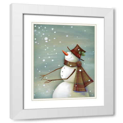 Christmas Magic Snowman White Modern Wood Framed Art Print with Double Matting by P.S. Art Studios