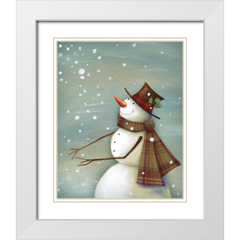 Christmas Magic Snowman White Modern Wood Framed Art Print with Double Matting by P.S. Art Studios