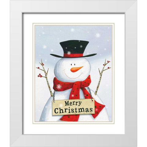 Merry Christmas Snowman White Modern Wood Framed Art Print with Double Matting by P.S. Art Studios