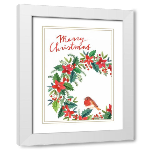Merry Christmas Wreath White Modern Wood Framed Art Print with Double Matting by P.S. Art Studios