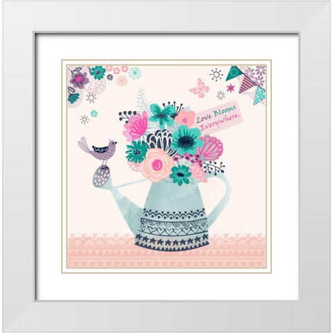 Love Blooms Everywhere White Modern Wood Framed Art Print with Double Matting by P.S. Art Studios