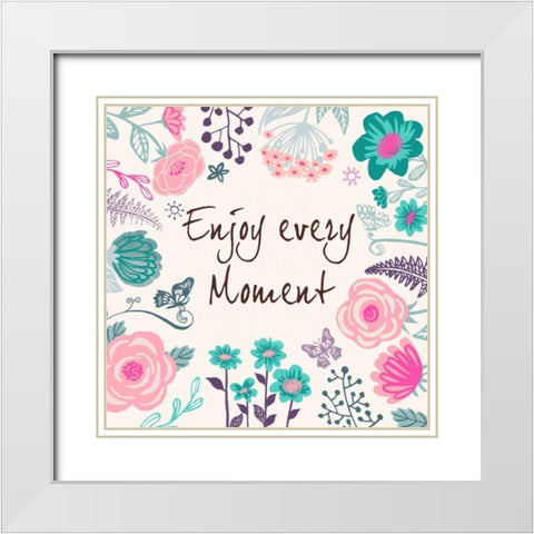 Enjoy Every Moment White Modern Wood Framed Art Print with Double Matting by P.S. Art Studios