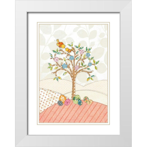 Spring Easter Tree White Modern Wood Framed Art Print with Double Matting by P.S. Art Studios