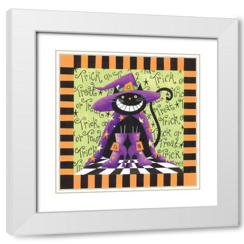 Halloween Cat White Modern Wood Framed Art Print with Double Matting by P.S. Art Studios