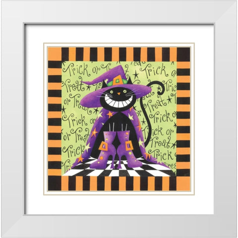 Halloween Cat White Modern Wood Framed Art Print with Double Matting by P.S. Art Studios