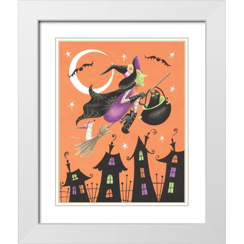 Halloween Witch White Modern Wood Framed Art Print with Double Matting by P.S. Art Studios